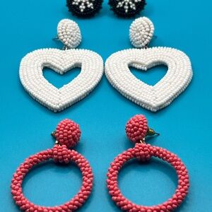 Handmade Seed Bead Earring 3-Pack: Heart, Hoop, Stud Styles